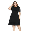 TIY Clothing Plus Size Women Solid Color Hollow Out Lace Short-sleeve Casual Dress TIY