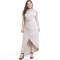 TIY Clothing Plus Size Women Solid Color Sleeveless Irregular Hemline V Neck Dress TIY