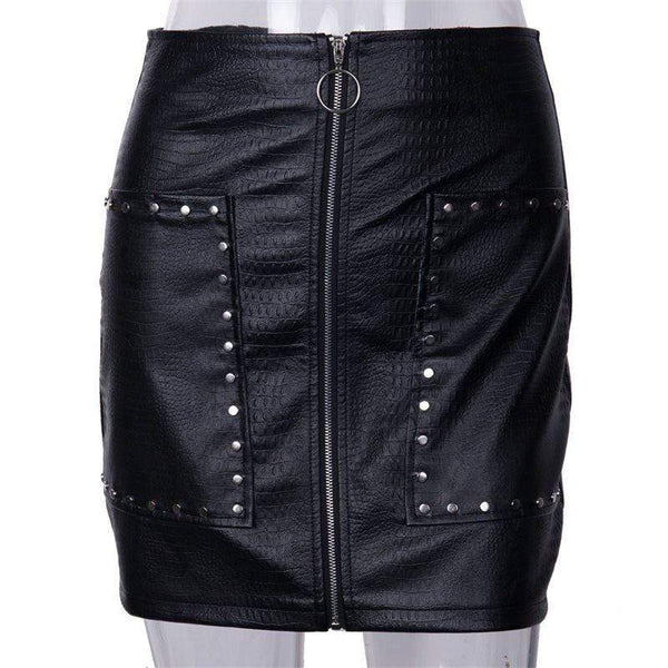 TIY Clothing Punk Style Fashion Zipper Decorative Rivet Design PU Skirt TIY