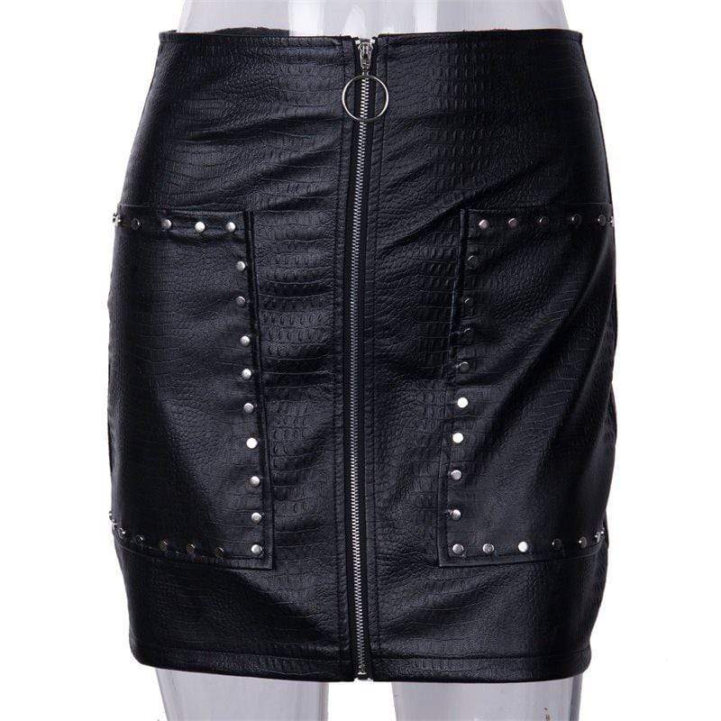 TIY Clothing Punk Style Fashion Zipper Decorative Rivet Design PU Skirt TIY