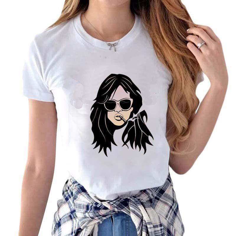 TIY Clothing Punk Women Smoking Girl Printed Casual Short-sleeve White T-shirt TIY