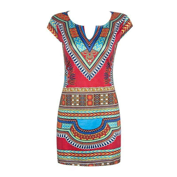 TIY Clothing Red Color Irregular Printed Short Sleeve Pari Frock Design Knee Length Smocked  Slim Fit Vintage Dress TIY