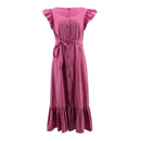 TIY Clothing Ruffled Cap Sleeve Women Solid Color Buttoned Flouncing Maxi Dress TIY