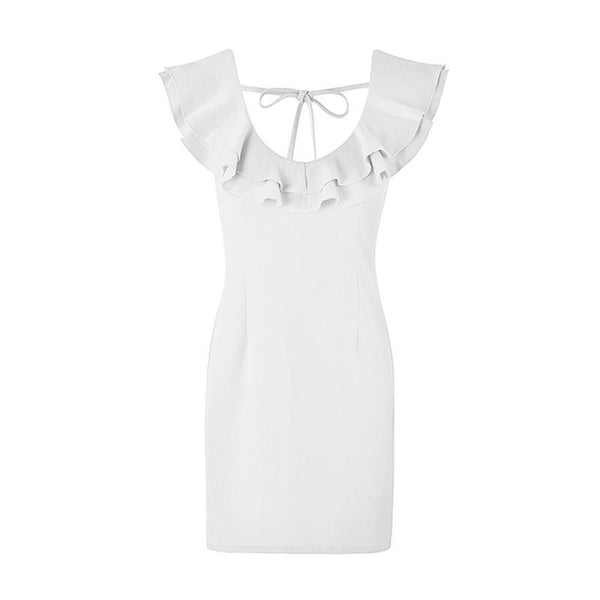 TIY Clothing Sexy Backless Design Solid Color Flouncing Neckline Women Tight Dress TIY