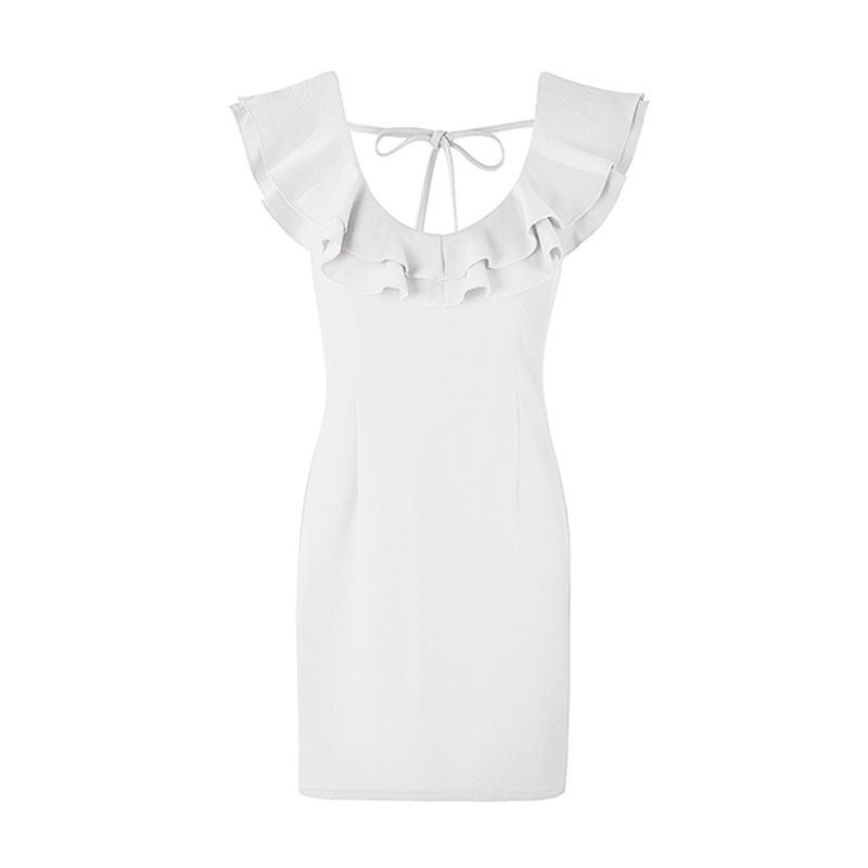 TIY Clothing Sexy Backless Design Solid Color Flouncing Neckline Women Tight Dress TIY