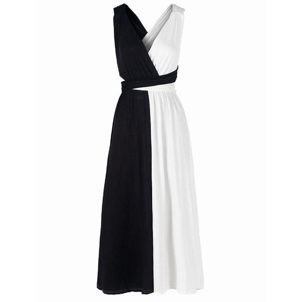 TIY Clothing Sexy Cut-out Color Blocking Design Women Halter Neck Maxi Dress TIY
