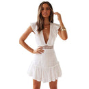 TIY Clothing Sexy Deep V Neck Flouncing Design Solid Color High-waisted Dress TIY