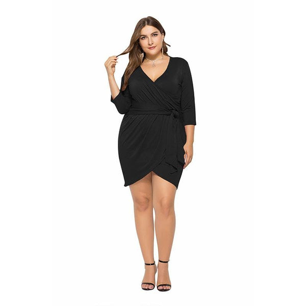TIY Clothing Sexy Deep V Neck Long-sleeve Lace-up Solid Color Dress TIY