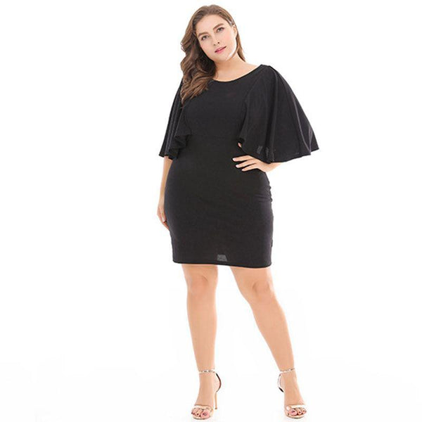 TIY Clothing Sexy Fat Women Classic Solid Color Round Neck Patchwork Plus Size Dress TIY