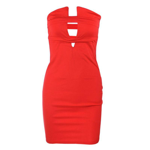 TIY Clothing Sexy Hollow Design Solid Color Women Strapless Tight Club Dress TIY
