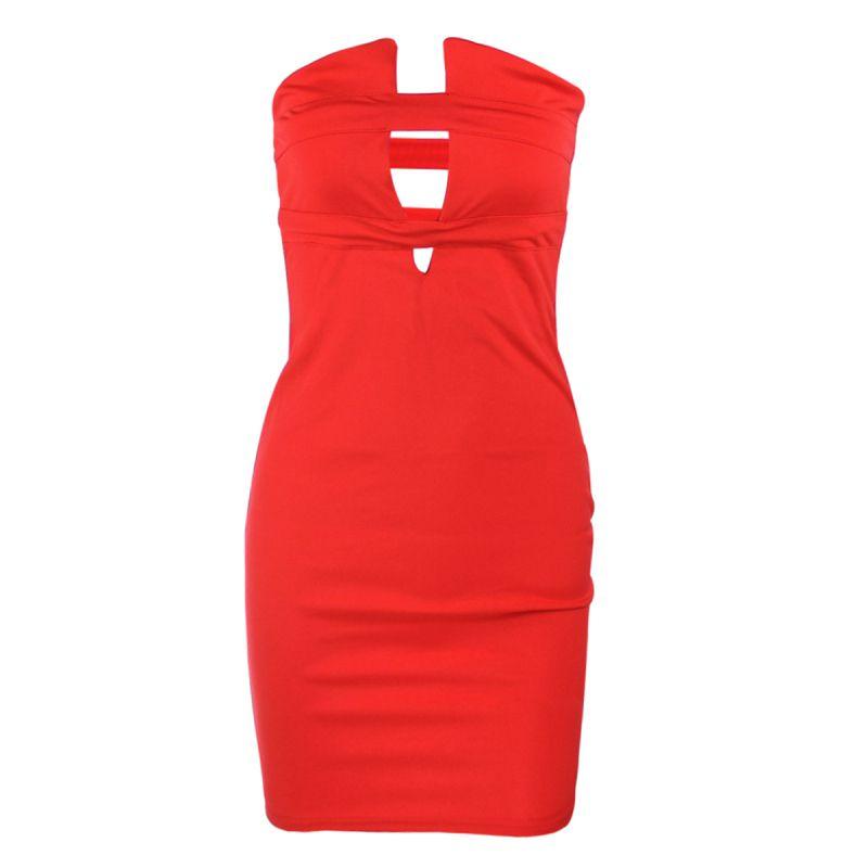 TIY Clothing Sexy Hollow Design Solid Color Women Strapless Tight Club Dress TIY