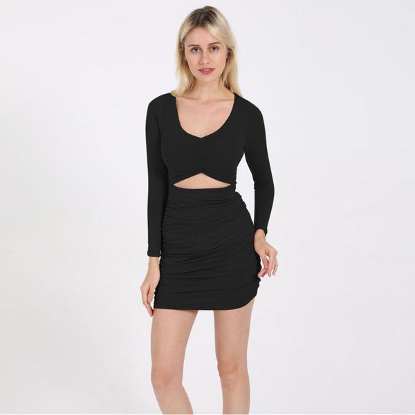 TIY Clothing Sexy Hollow Waistline Design Women Solid Color Tight Dress TIY