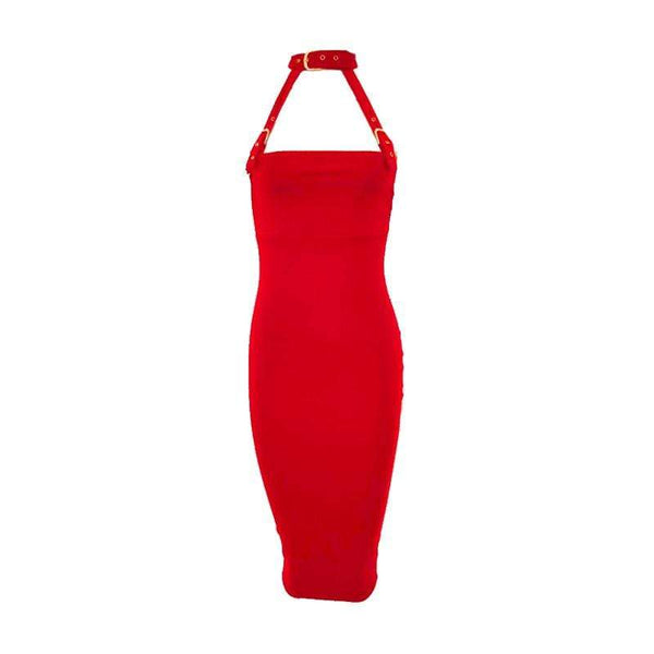 TIY Clothing Sexy Lady Fashion Hot Sale Sexy Halter Pattern Solid Color Mature Women Slim Dress TIY