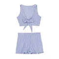 TIY Clothing Sexy Lady Low Cut Striped Tops+High-waisted Shorts 2Pcs/Set Suit TIY