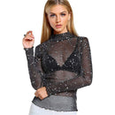 TIY Clothing Sexy Lady Nightclub Pattern Shiny See-through Mesh Tight Tops TIY