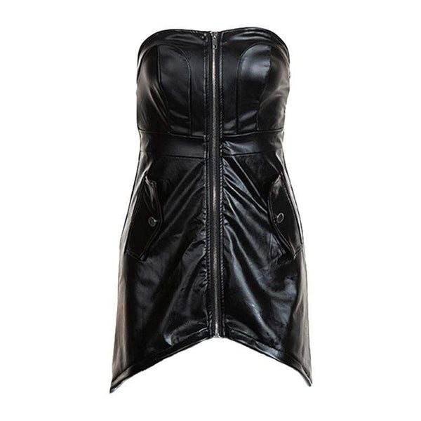 TIY Clothing Sexy Lady Unique Solid Color PU Leather Party Nightclub Tube Dress TIY