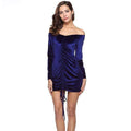 TIY Clothing Sexy Lady Vintage Velvet Fabric Off-shoulder Long Sleeves Party Mini Dress TIY