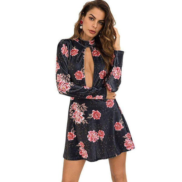 TIY Clothing Sexy Lady Winter Party V Neck Long Sleeves Bright Color Mini Dress TIY