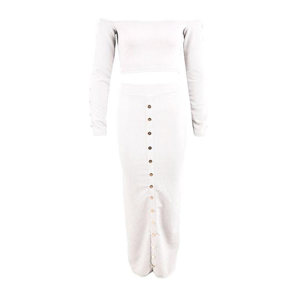TIY Clothing Sexy Off-shoulder Pattern Women Solid Color Crop Top And Skirt Set TIY