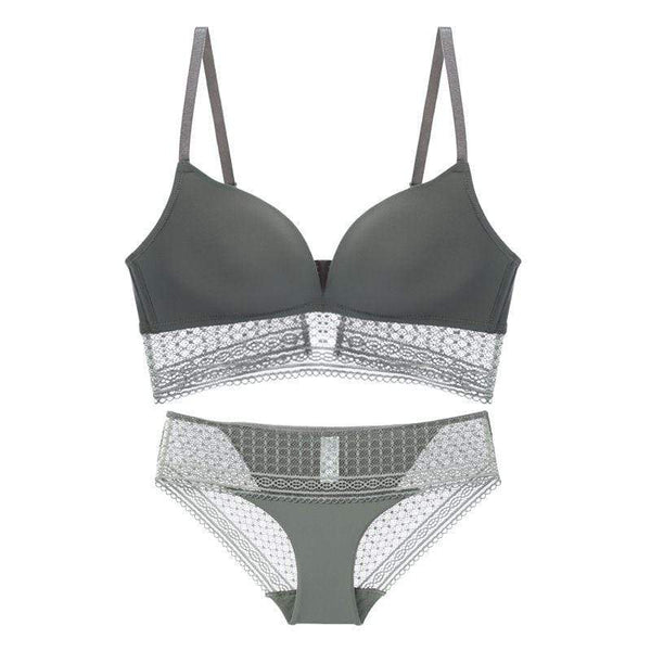 TIY Clothing Sexy Solid Color Thin Sponge Wireless Plunge Bra Brief Set TIY