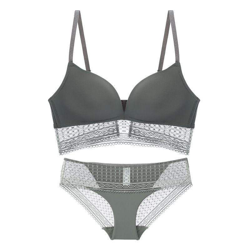 TIY Clothing Sexy Solid Color Thin Sponge Wireless Plunge Bra Brief Set TIY