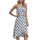 TIY Clothing Sexy Strapless Overlay Ruffled Design Polka Dot Print Irregular Hemline Dress TIY