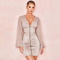 TIY Clothing Sexy V Neck Ruffled Patchwork Gauze Sleeve Design Bodycon Dress TIY