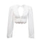 TIY Clothing Sexy V Neck Vintage Women Backless Flower Detailing Buttoned Long-sleeve Crop Top TIY