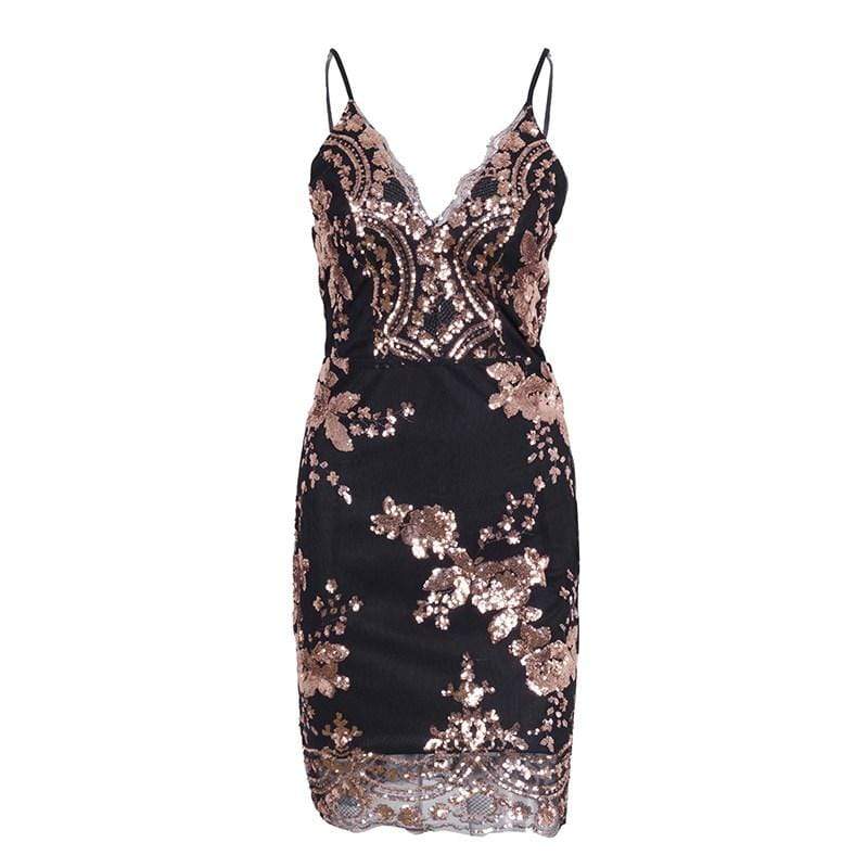 TIY Clothing Sexy Woman Sling Deep V-Neck Sequin Embroidery Strapless Dress TIY