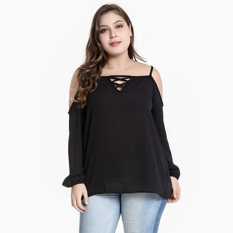 TIY Clothing Sexy Women Cool-shoulder Design Long Sleeves Irregular Hemline Plus Size Blouse TIY