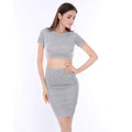 TIY Clothing Sexy Women Cotton Gray Two-Piece Dress Package Hip Skirt Suit TIY