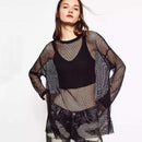 TIY Clothing Sexy Women Fishnet Pattern See-through Long-sleeve Loose Top TIY