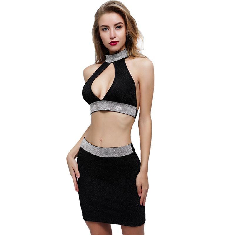 TIY Clothing Sexy Women Hollow Sweetheart Design Crop Halter Top And Tight Skirt Set TIY