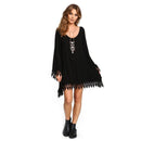 TIY Clothing Sexy Women Long-sleeve Irregular Hem Tassels Patchwork Casual Dress TIY