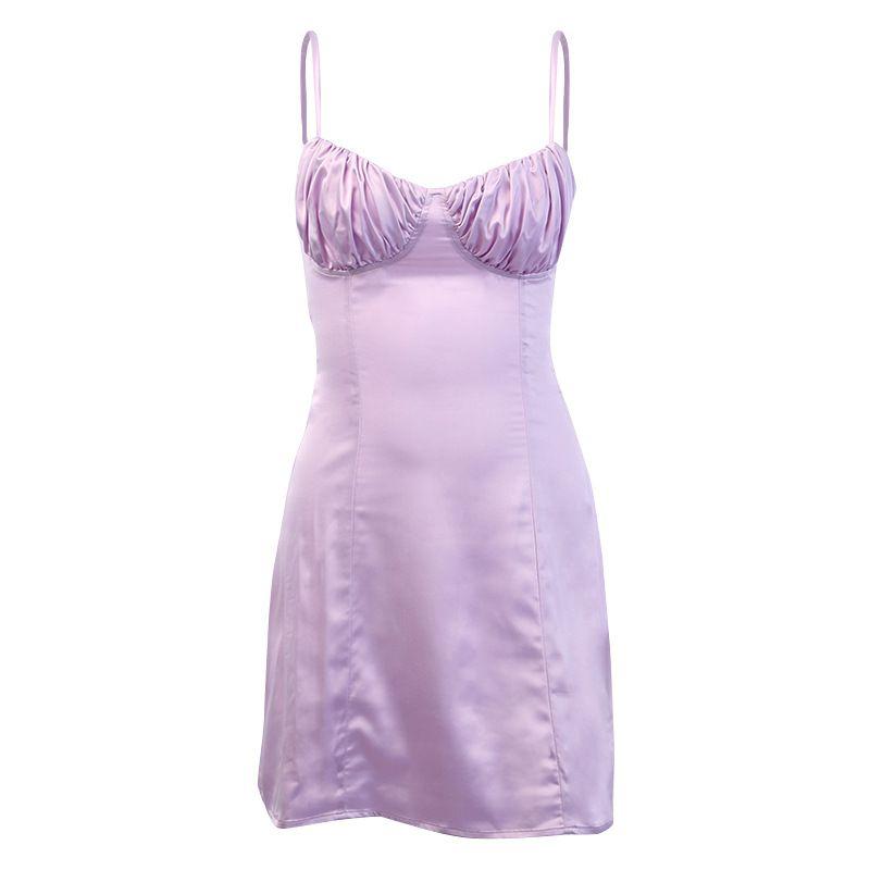 TIY Clothing Sexy Women Low-cut Backless Defined Waist Satin Slip Dress TIY