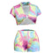 TIY Clothing Sexy Women Short-sleeve Cropped Top Tight Shorts Unique Tie-dye Two-piece Set TIY