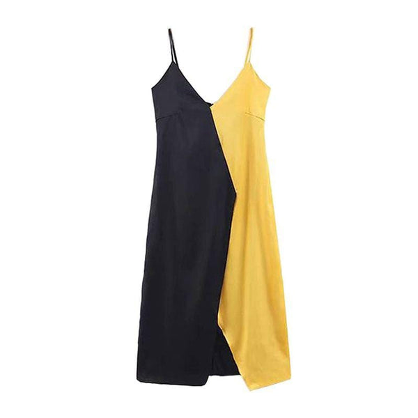 TIY Clothing Sexy Women Spaghetti Strap Color Blocking Side-slit Dress TIY