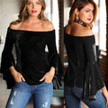 TIY Clothing Sexy Young Women Off-shoulder Design Solid Color Flare Sleeves Velvet Blouse TIY
