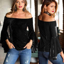 TIY Clothing Sexy Young Women Off-shoulder Design Solid Color Flare Sleeves Velvet Blouse TIY