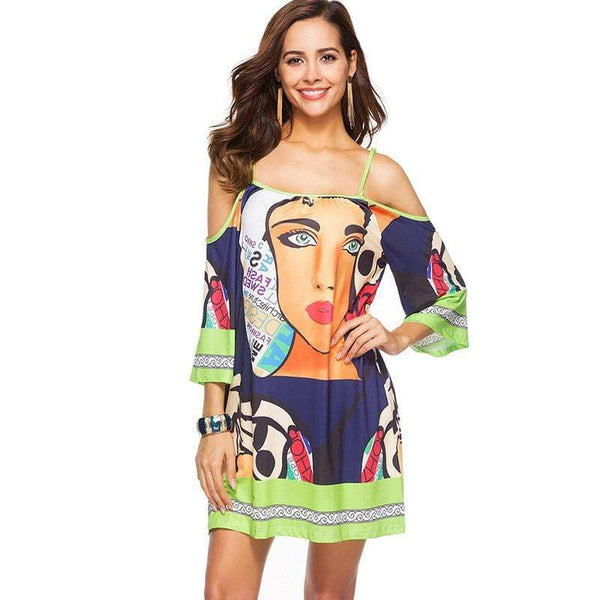 TIY Clothing Short Sleeve Over Size Big Floral Printed Women Decorative Flowers For Evening Off Shoulder Dress Size:M TIY