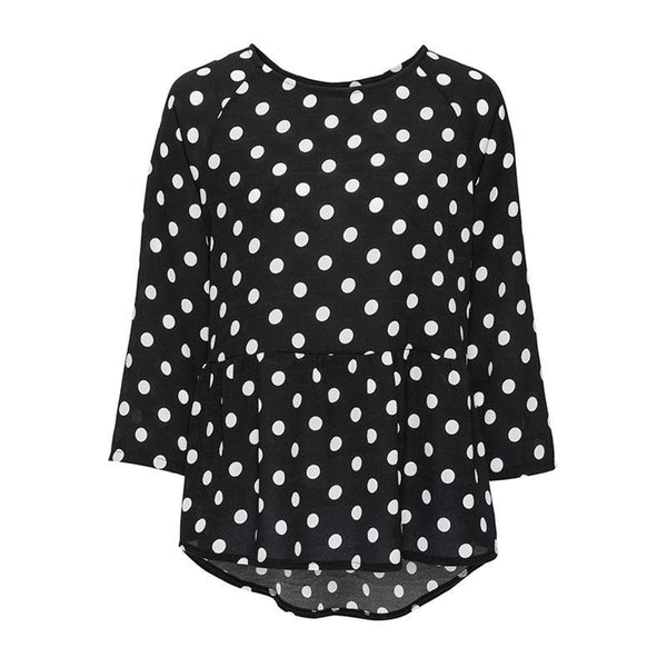 TIY Clothing Simple Fashion Casual All-matched Dots Long Sleeves Short Front Long Back Chiffon Blouses For Women TIY