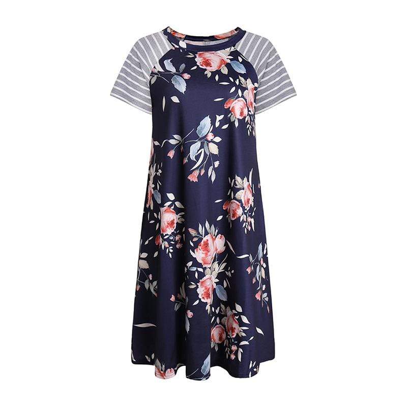 TIY Clothing Simple Fashion Round Neck Short Sleeve Floral Print Dress Women Casual Style Plus Size Dress TIY