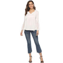 TIY Clothing Simple Solid Color Long Sleeve V Neck Ribbon Blouse TIY