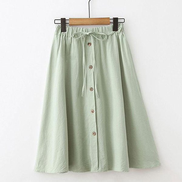 TIY Clothing Simple Style Solid Color Single-breasted Medium Length A-line Skirt TIY