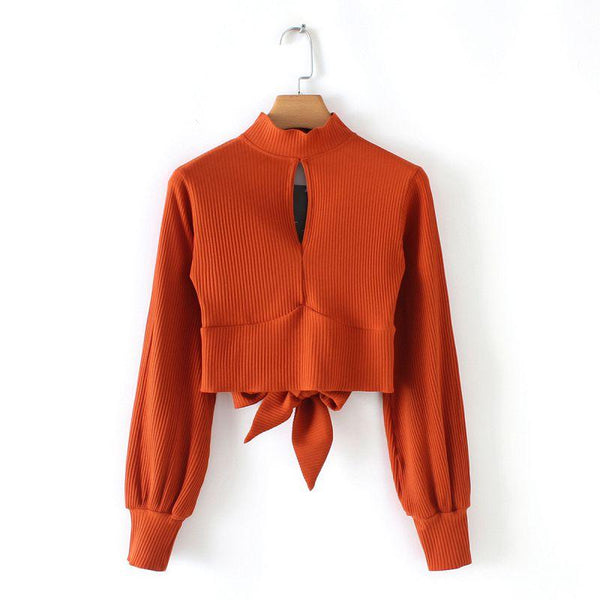 TIY Clothing Solid Color Backless Knotted Design Elegant Blouse TIY