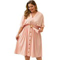TIY Clothing Solid Color Casual Dolman Sleeve Single-breasted Design Plus Size Belted Dress TIY