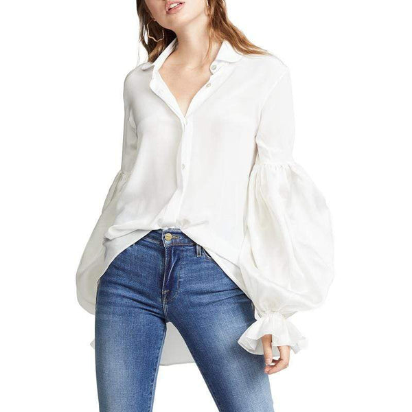 TIY Clothing Solid Color Casual Style Puff Sleeve High-low Hemline Blouse TIY