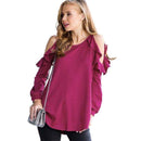 TIY Clothing Solid Color Cool-shoulder Frilled Long-sleeve Blouse TIY