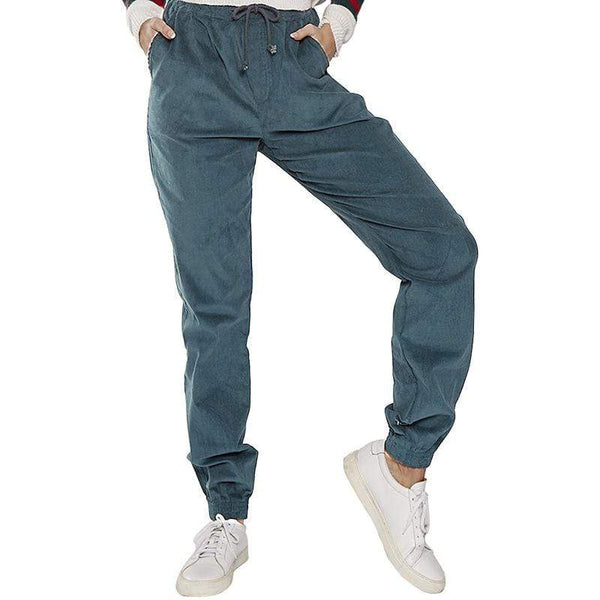 TIY Clothing Solid Color Corduroy Fabric Women Casual Style Drawstring Stretchy Pants TIY