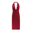 TIY Clothing Solid Color Deep V Neck Sexy Backless Halter Dress TIY